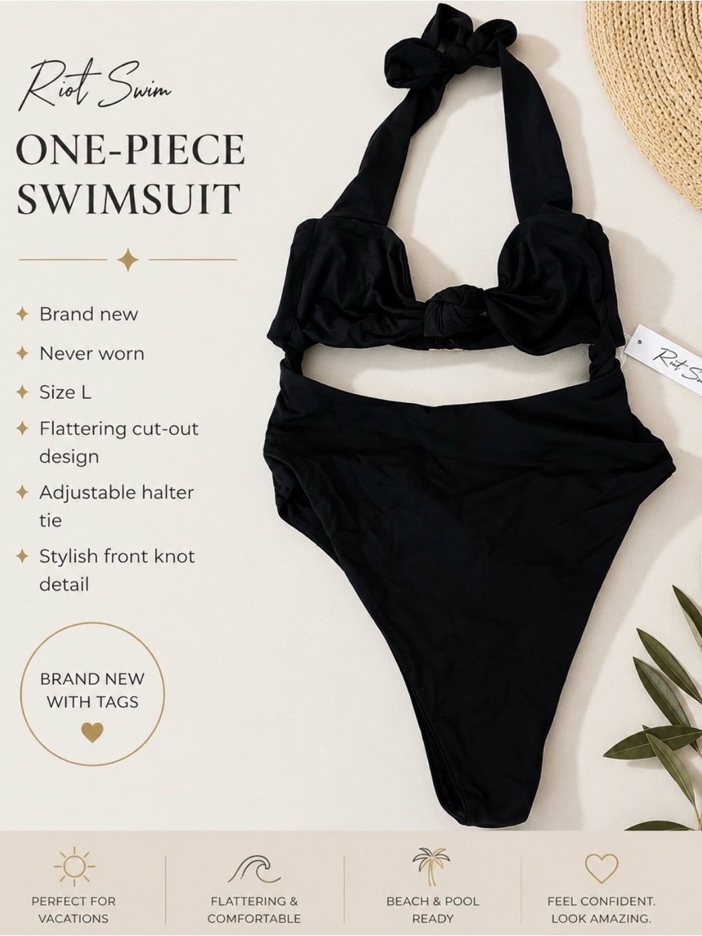 Riot Swim Black Cut-Out One-Piece with Front Knot